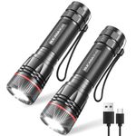 BUCASA Torches LED Super Bright 2000 Lumens, 2 Pack Rechargeable Torch with 3 Modes, Zoomable, Waterproof Small LED Torch Battery Powered for Dog Walking, Emergency, Camping, Gift(Batteries Included)