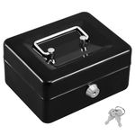 Betlex 6 inch Metal Cash Box & Jewelry Safe Locker with Plastic Coin Tray & Key Lock for Home Office Hotel Business Use- Small (Black)