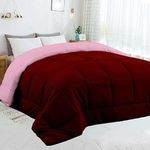 Bright Decor All-Season 300 GSM Single-Reversible Bed Comforter/Quilt/Blanket/Rajai - Down Alternative Quilted Duvet Insert with Corner Ties - Winter Warm - Machine Washable - Pink and Red