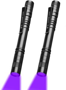 HYVCZP 2 Pack UV Blacklight Flashlights, Mini 395nm Blacklight Flashlights, Handheld Pen Lights with Clip Detector for Leak, Pet Urine, Hotel Inspection, Dry Stain and Dye Detector, 5.2 inch Long