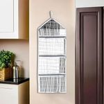 Kuber Industries Wall Hanging Closet Organizer for Wardrobe with 3 Pockets & Zip | Letter Holder, Socks & Tie Storage Pouches | Black Lining -Grey