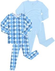 JunNeng Bamboo Viscose Toddler Pajamas, 4 Piece Pjs for Kids Boys 6-7Y