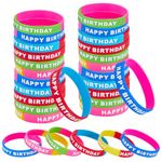 GORGECRAFT 30Pcs Silicone Bracelet Wristbands 5 Colors Rubber Bracelets Basketball Waterproof Lightweight Elastic Sports Band Bracelet with Word HAPPY BIRTHDAY for Football Gym Sport Party