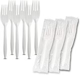 MT Products Individually Wrapped White Disposable Plastic Forks - Medium Weight - Pack of 100