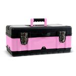 Pink Power Pink Tool Box for Women - 18" Small Metal & Plastic Portable Lightweight Pink Locking Empty Toolbox Tool Chest - Craft & Tool Case Tote Storage Tool Organizer for Ladies Pink Tool Set Kit