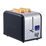 Toaster 2 Slice, CUSIMAX Stainless Steel Toaster with Large LED Display, Bread Toaster 1.5'' Extra-wide Slots with 6 Browning Settings, Cancel/Bagel/Defrost Function, Removable Crumb Tray, Black