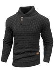 Qinfren Men's Jumpers Tops Winter Warm Knitted Stand Collar Jumper Long Sleeve Knitwear Pullover Sweaters for Men Buttons Twisted Winter Jumper Black