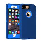 Case for iPhone 7 Plus/8 Plus, Heavy Duty 3 in 1 Built-in Screen Protector Cover Dust-Proof Shockproof Drop-Proof Scratch-Resistant Shell for iPhone 7+/8+, 5.5inch, Navy Blue