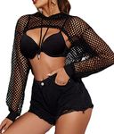 Avidlove Black Fishnet Top Long Sleeve Crop Top Hoodie Mesh T Shirts for Women Black L