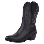 rismart Women Western Cowboy Boots Mid Calf Embroidered Cowgirl Shoes Black,6.5