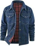 Flygo Mens Flannel Lined Denim Jacket Snap Cowboy Cut Western Classic Slim Fit Vintage Heavy Duty Jacket Trucker Coat(NavyBlue-L)