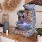 Ferrisland Tabletop Water Fountain Indoor - Tree Trunk with Jar Rustic Fountains Small Feng Shui Zen Waterfall Fountain w/ LED Light & Soothing Sounds for Office Home Desktop Decor (Reddish Brown)