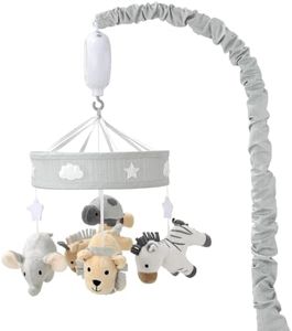 The Peanutshell Cot Mobile for Boys or Girls - Grey Baby Musical Crib Cot Mobile with 12 Lullabies, Lion, Elephant, Zebra, Safari Plush Toys Hanging, Infant Baby, Safari Nursery Decor - Gray Safari