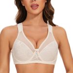 sheroine Women's Underwire Lace Minimizer Unpadded Bra Plus Size Full Coverage Floral Lifting Bras(Nude,44C)