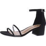 Sugar Womens Noelle Faux Suede Ankle Strap Heel Sandals Black 7 Wide (C,D,W), Bbb/Black Micro, 7 Wide