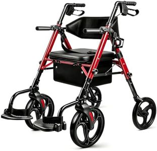 2-in-1 Lightweight Rollator Walker with Seat & Extra Wide Backrest, Foldable Rolling Walker Featuring All-Terrain 10-Inch Front Wheels and 8-Inch Rear Wheels for Seniors, Supports Up to 300 lbs