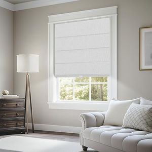 BERISSA Cordless Roman Shades for Windows Blackout,Pull Down Linen Fabric Roman Blinds,Privacy Window Shades for Door Windows,Bedroom,Office,Easy to Install,Misty White,Custom Size