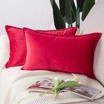 MADIZZ Set of 2 Super Soft Velvet Decorative Throw Pillow Covers 12x20 inch Red Rectangular with Fringe Luxury Style Cushion Case Pillow Shell for Sofa Bedroom