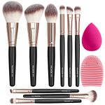 Makeup Brushes, MAANGE 9 Pcs Travel Makeup Brush Set Premium Synthetic Eyeshadow Blush Face Powder Blending Professional Make up Brushes with Makeup Sponge and Brush Cleaner