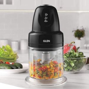 Glen electric chopper for kitchen, 2 stainless steel blades, vegetable chopper, cutter, Whisking Disc Chops Nuts 500ml Capacity Bowl, 250W - Black (SA4043TUBLK)