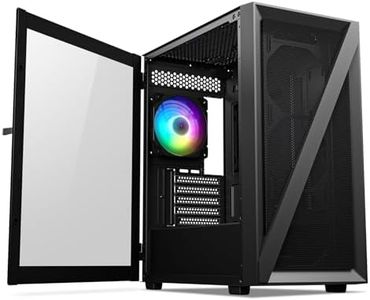 Vetroo M05 Micro ATX Computer PC Case with Door Open Tempered Glass Side Panel & Mesh Front Panel, Pre-Installed 120mm ARGB Fan in Rear, Support 240mm Radiator, Type-C Port - Black