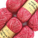 Cotton to The Core Knit & Crochet Yarn, Soft for Babies, (Free Patterns), 6 skeins, 852 yards/300 Grams, Light Worsted Gauge 3, Machine Wash (Strawberry Red)