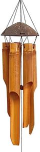 Handmade Wind Chimes 5 Bamboo Bell Tubes, Half Coconut Wood Top, Low Deep Tone Wooden Chimes Outdoor Indoor Home Décor 25 inch