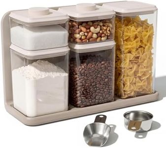SMIRLY 8-Pcs Airtight Food Storage Containers Set with Countertop Organizer,One-Press Air Tight Pantry Storage Containers, BPA-Free ABS,Stainless Steel Spoon & Scoop for Cereal, Flour, Sugar -white