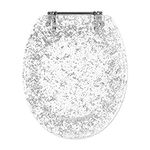 Navaris Glitter Toilet Seat - Transparent Toilet Seat with Sparkly Silver Glitter - See-Through Resin Loo Seat with Glittery Sparkles/Chrome Hinges