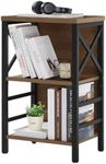 MNEETRUNG Small Bookcase,3 Tier Industrial Short Bookshelf with Metal Frame and Backboard,Rustic Brown Low Bookshelf, Small Office Book Shelf for Small Spaces, Living Room, Bedroom and Home Office