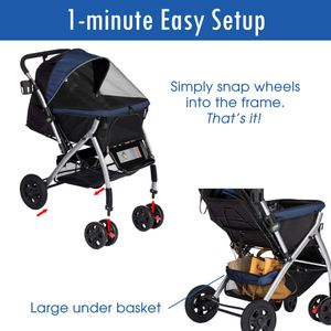 HPZ Pet Rover Stroller – Midnight Blue, Foldable Dog & Cat Carrier