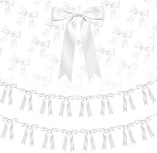 2 Strings Purple Bow Garland Banner Decorations, 16Pcs Pre-Strung Satin Ribbon with 6.7ft Chain for Girls Ribbon Bow Banner Coquette Room Birthday Baby Bridal Shower Bachelorette Wedding Party Decor