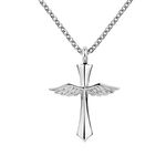 Luluadorn Angel Wing Cross Cremation Urn Necklace for Pet Human Ashes Memorial Jewelry Keepsake Pendant Stainless Steel Necklaces