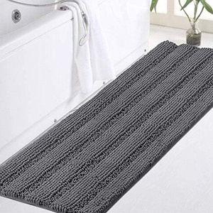 Turquoize Luxury Shaggy Bath Mat Chenille Bathroom Runner Rug Extra Soft and Absorbent Large Non Slip Bath Mat, Machine Washable, 47 x 17 Inches, Gray
