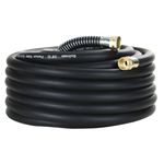 Guitrees 50FT 5/8 Heavy-Duty Rubber Garden Hose - 200psi Working, 1000psi Burst - Hot/Cold Water - Five-Layered Braiding for Durability - Versatile for Gardening, Agriculture, Construction(Black)