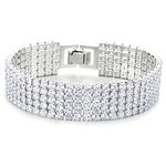 COOLSTEELANDBEYOND Sparkling Womens Crystal Rhinestones Cluster Cubic Zirconia Pave Wide Bangle Bracelet(CA)