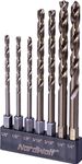 NordWolf 7-Piece M35 Cobalt Drill Bit Set for Stainless Steel, Hard Metals & Cast Iron, Jobber Length with 1/4" Hex Shank, SAE Sizes 1/8"(x3)-3/16"(x2)-1/4"(x2)