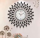 Vintage of world® Wall Clock for Home Stylish 20 inch dial 8 inch Black Colour Beautiful Flower Design Antique Style Art Unique Office Decor Iron Metal Glass (B0) (B 24 inch)