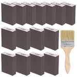 Glarks 16Pcs 180 Grit Sanding Sponge Kit 15Pcs 10x7x2.5CM Washable and Reusable Sanding Blocks and 1Pc Paint Brush Ideal for Wood Working, Drywall Metal Polishing