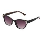 Betsey Johnson Women's Crystal Queen Sunglasses Cateye, Black/Leopard, 53mm