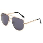 Long Keeper Hexagonal Sunglasses Mens - Pilot Style Classic Retro Sunglasses for Men Women Designer Vintage Sun Glasses with Gold Metal Frame Anti-UV400 Lens Shades