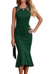 PRETTYGARDEN Women's Elegant Midi Bodycon Dress Sleeveless Backless Ruffle Hem Mermaid Formal Cocktail Wedding Guest Dresses (Dark Green,Medium)