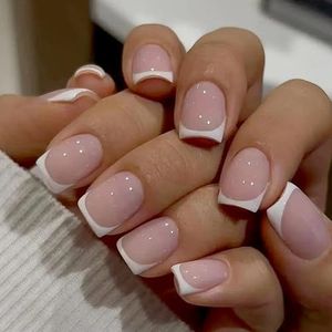 24 Stück Press on Nails Kurz - Square French Eckig Kunstnägel, Natürlich Nägel zum Aufkleben Kurz, Künstliche Nägel mit Nagelkleber, Full Cover Nägel Tips für Maniküre DIY, Fake Nails (Weiß French)