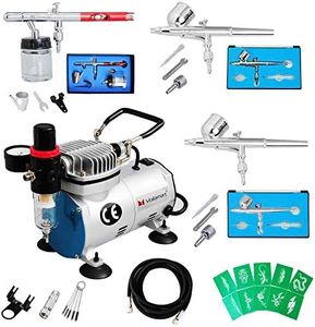 Voilamart Complete Airbrush Kit with Compressor 1/6HP High Performance Quiet Compressor 0.35mm 5cc/22cc Dual Action Air Brush Gun Nail Tattoo Art Paint Makeup Cake Decoration Car Paint Brush