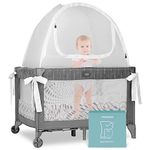 Pro Baby Safety Premium Pack n Play Tent, Mini Crib Tent to Keep Baby from Climbing Out, Auto Pop Up Pack and Play Tent with Auto-Lock Zippers, Thick Velvety Breathable Mesh (Geometric Cubes)