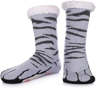SDBING Mens Slipper Socks with Grippers Winter Warm Fuzzy Cozy Indoor Non Slip Socks with Grips, Cat Paw, 6-9