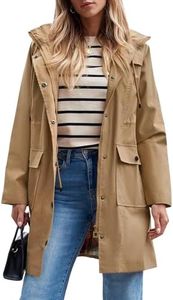 Women's Waterproof Rain Jacket Lightweight Raincoat Hooded Windbreaker Trench Coat (Camel,Small)