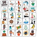 Leesgel Pirate Tattoos for Kids, Individual 50 Sheets Temporary Tattoos Pirate Stickers for Pirate Party Decorations, Pirate Accessories Toys for Boys Party Bags Fillers Supplies Favours