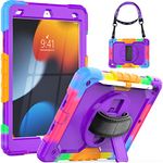 SEYMCY Kids Case for iPad 9th/8th/7th Generation 10.2 inch, Shockproof Kids Case with Rotating Hand Strap/Stand, Screen Protector, Shoulder Strap, for iPad 9/8/7 Case 2021/2020/2019, Purple