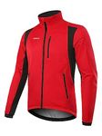 BERGRISAR Winter Thermal Cycling Jacket Mens Bike Bicycle Jacket Waterproof Windproof Fleece Windbreaker with 6 Pockets Red L